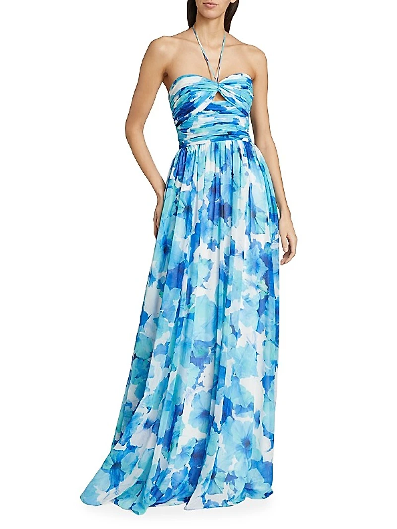 Emilia Floral Chiffon Halterneck Gown