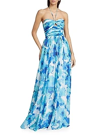 Emilia Floral Chiffon Halterneck Gown
