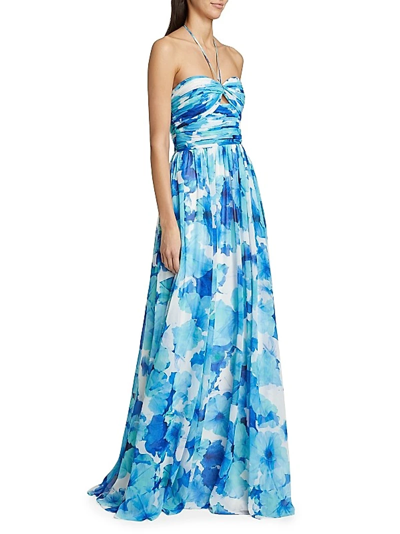 Emilia Floral Chiffon Halterneck Gown