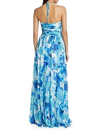 Emilia Floral Chiffon Halterneck Gown