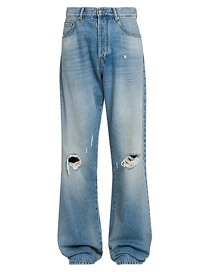 Monogram Series Distressed Denim Straight-Leg Jeans