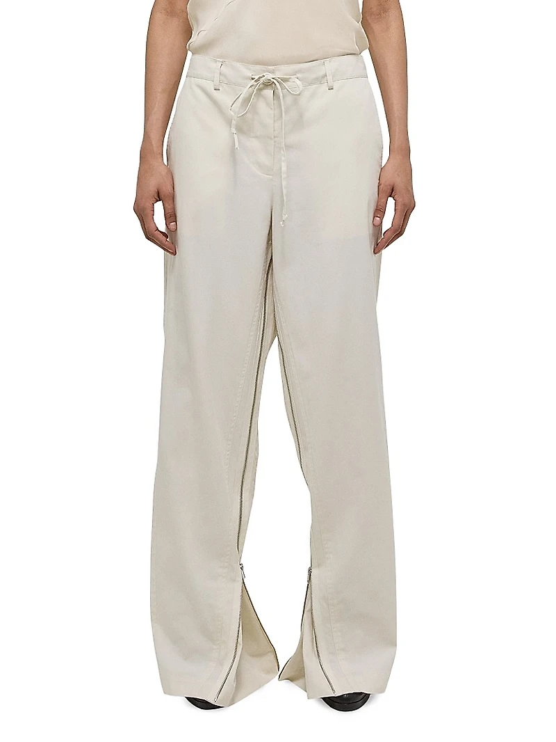 Cotton-Blend Wide-Leg Zip Pants
