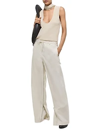 Cotton-Blend Wide-Leg Zip Pants