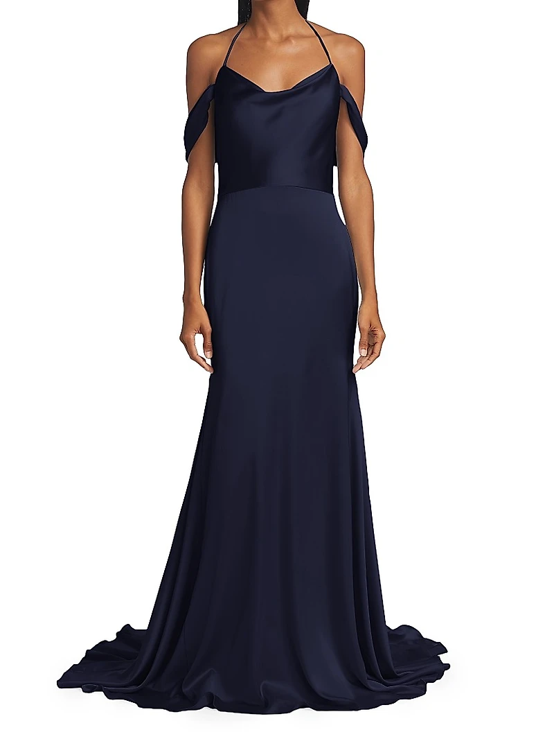 Muriel Satin Halterneck Gown