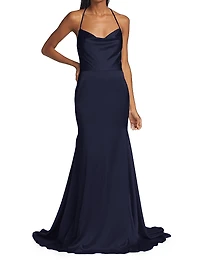 Muriel Satin Halterneck Gown