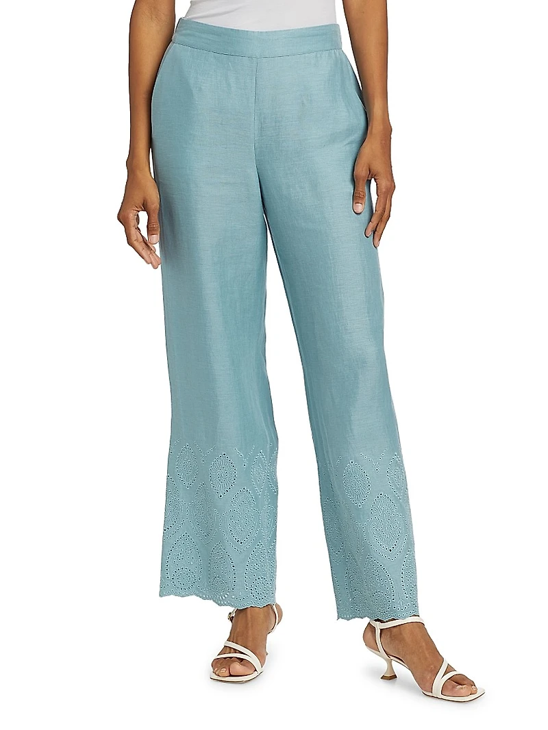 Lesley Linen Eyelet Wide-Leg Pants