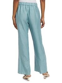 Lesley Linen Eyelet Wide-Leg Pants