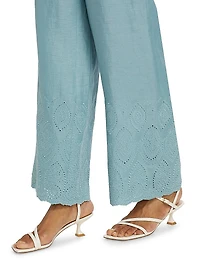 Lesley Linen Eyelet Wide-Leg Pants