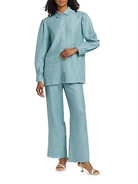 Lesley Linen Eyelet Wide-Leg Pants