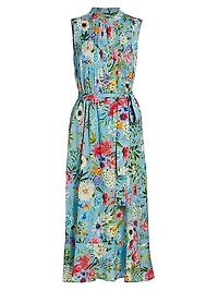 Phoebe Wild Meadow Silk-Blend Midi-Dress