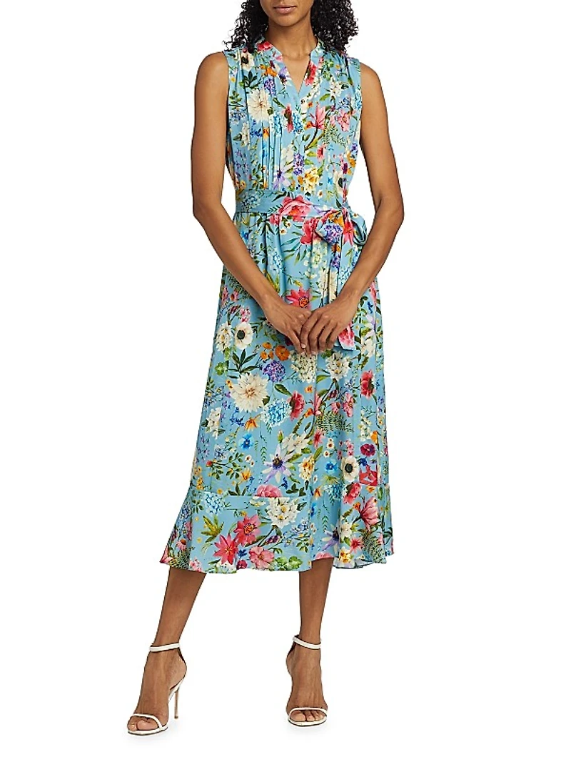 Phoebe Wild Meadow Silk-Blend Midi-Dress