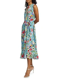Phoebe Wild Meadow Silk-Blend Midi-Dress