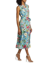 Phoebe Wild Meadow Silk-Blend Midi-Dress