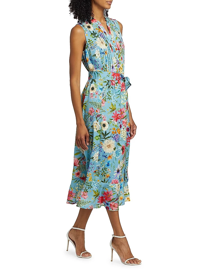 Phoebe Wild Meadow Silk-Blend Midi-Dress