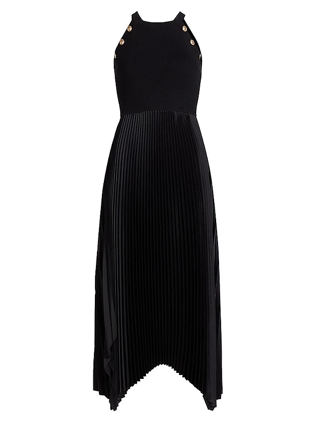 elie tahari mixed media pleated midi-dress Elie Tahari The Amalia Pleated Mixed Media Sweater Dress