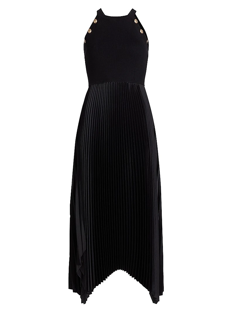 Eliana Halter Mixed Media Sweater Midi-Dress