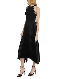 Eliana Halter Mixed Media Sweater Midi-Dress