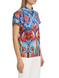 Chrissy Tapestry Floral Silk-Blend Blouse
