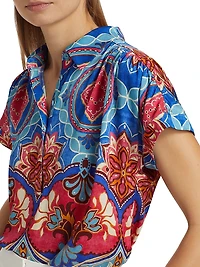 Chrissy Tapestry Floral Silk-Blend Blouse