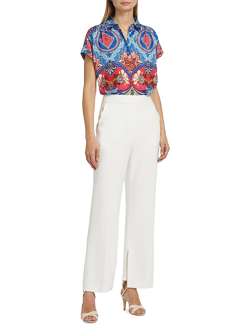 Chrissy Tapestry Floral Silk-Blend Blouse