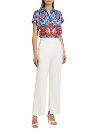 Chrissy Tapestry Floral Silk-Blend Blouse