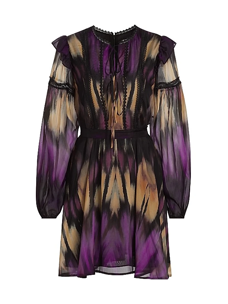 Abstract Georgette Lace-Trimmed Minidress