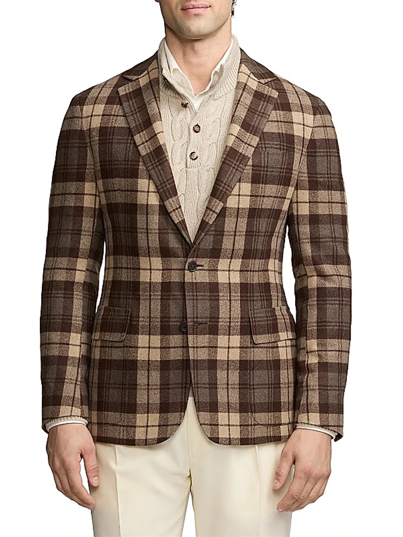 Hadley Plaid Cashmere Two-Button Jacket