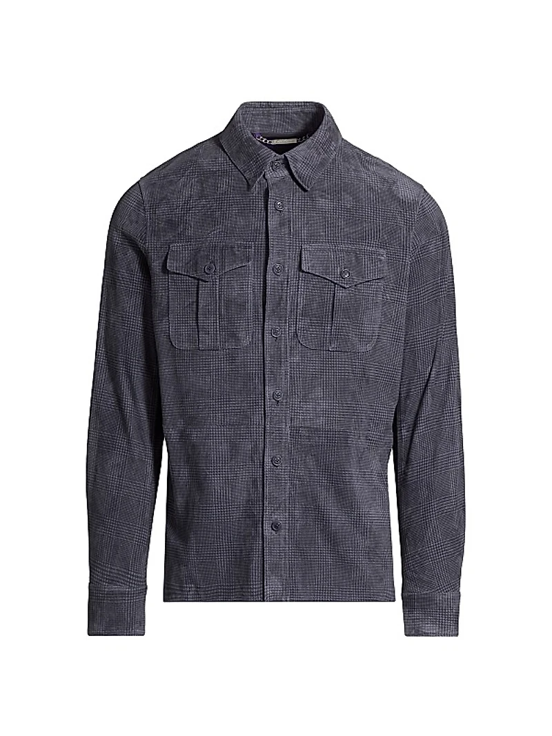 Plaid Suede Button-Front Shirt Jacket