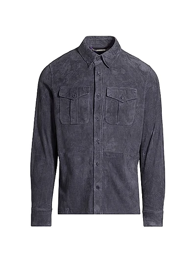 Plaid Suede Button-Front Shirt Jacket