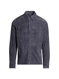 Plaid Suede Button-Front Shirt Jacket