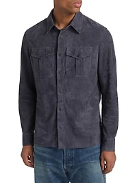 Plaid Suede Button-Front Shirt Jacket