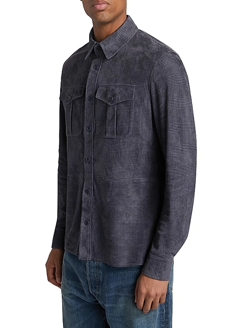 Plaid Suede Button-Front Shirt Jacket