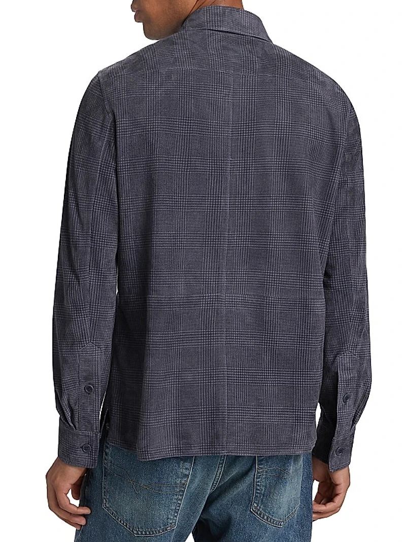 Plaid Suede Button-Front Shirt Jacket
