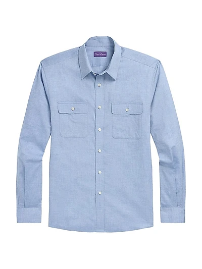 Herringbone Cotton Button-Front Shirt