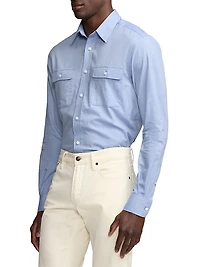 Herringbone Cotton Button-Front Shirt