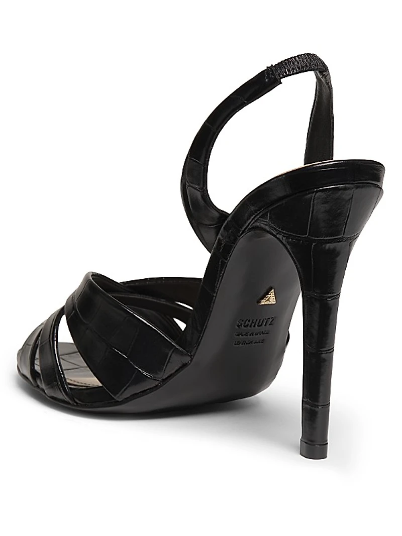 Keefa 100MM Crocodile-Embossed Leather Slingback Sandals