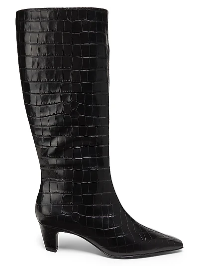 Dellia 65MM Croc Leather Mid-Calf Boots