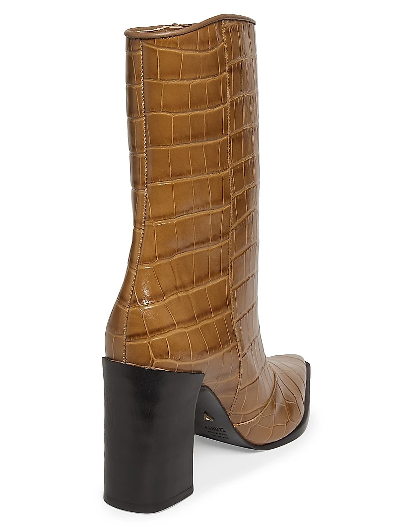 Raffaela 90MM Crocodile-Embossed Leather Booties