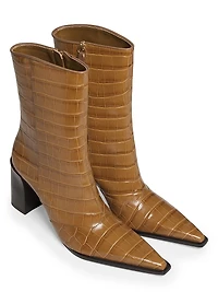 Raffaela 90MM Crocodile-Embossed Leather Booties
