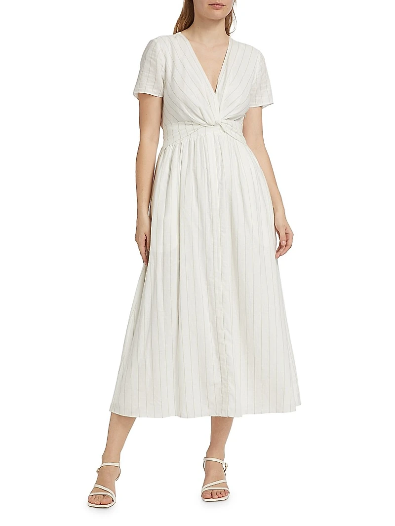 Esmeray Striped Linen-Blend Midi-Dress