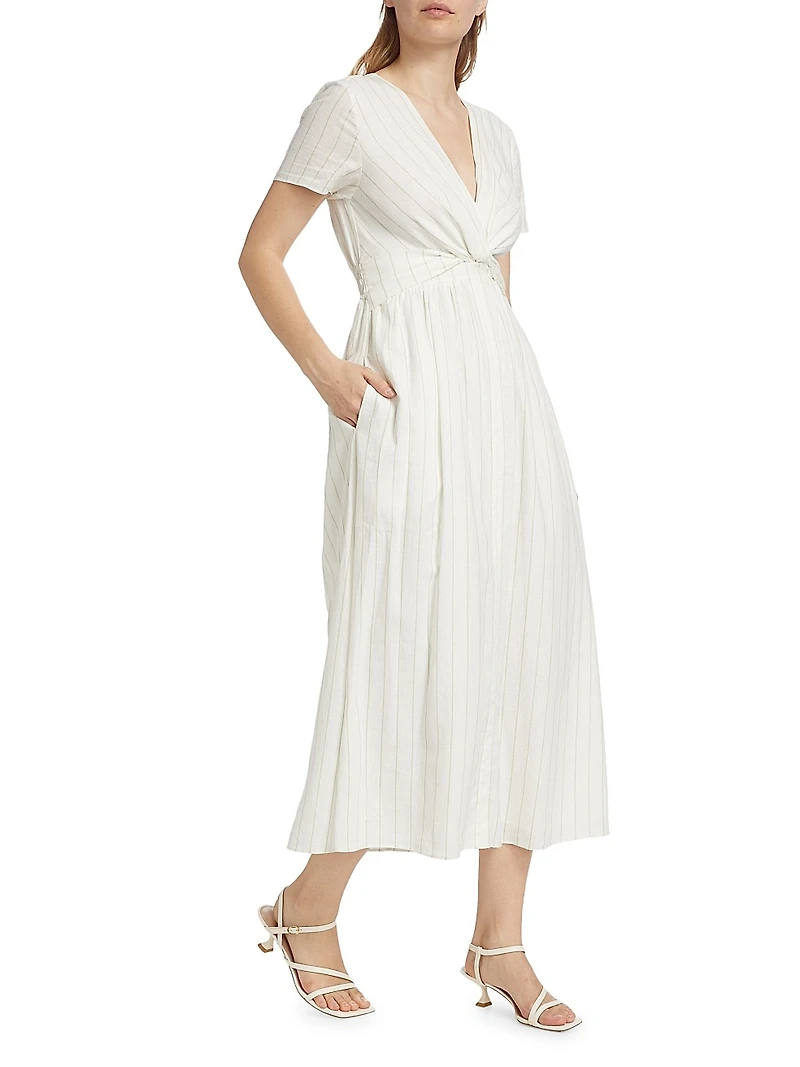 Esmeray Striped Linen-Blend Midi-Dress