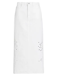 Violet Eyelet Denim Midi-Skirt