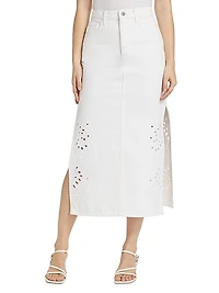 Violet Eyelet Denim Midi-Skirt