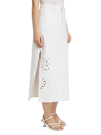 Violet Eyelet Denim Midi-Skirt