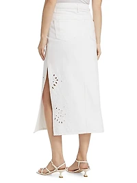 Violet Eyelet Denim Midi-Skirt