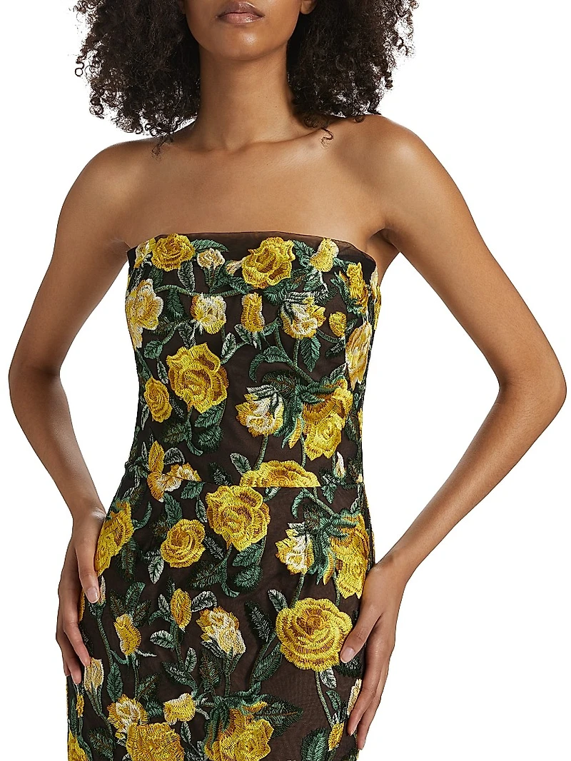 Floral Embroidered Strapless Gown