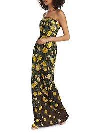 Floral Embroidered Strapless Gown