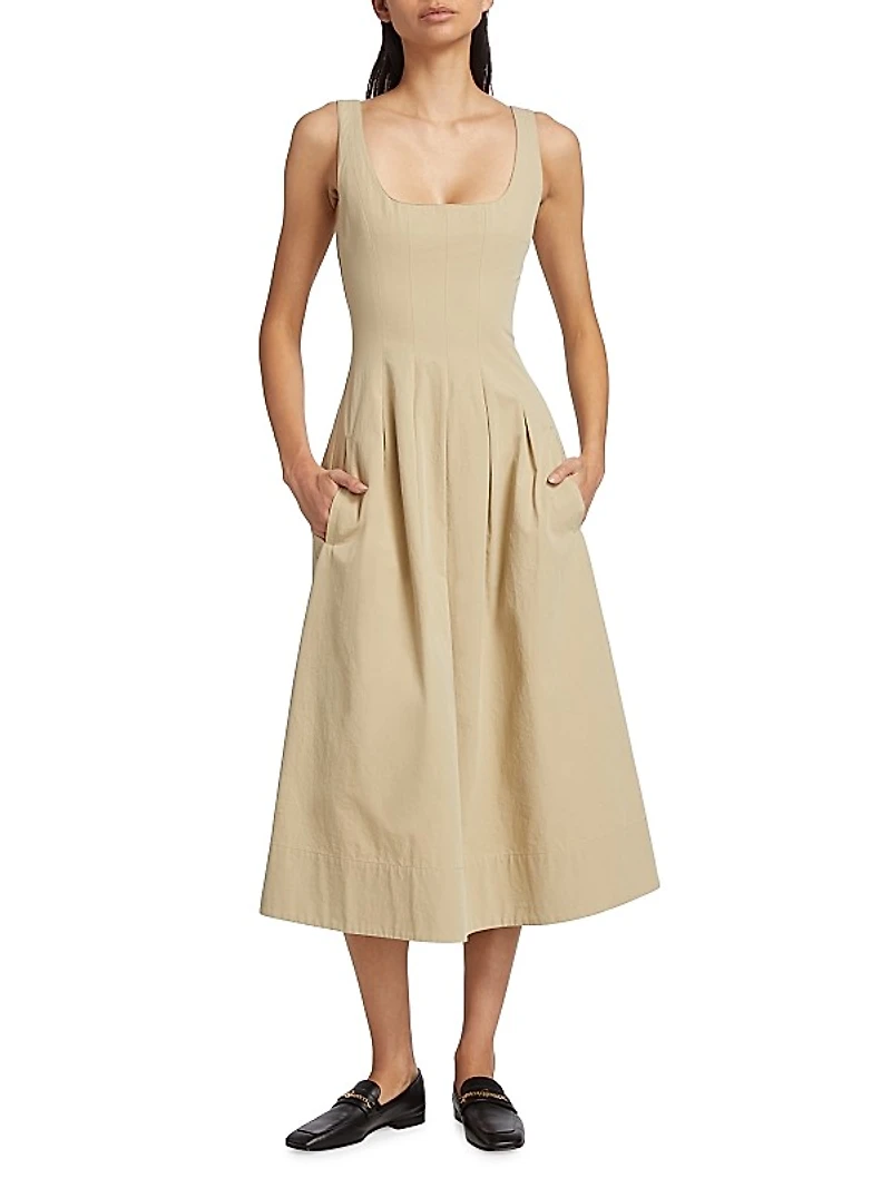Allen Rumpled Cotton Midi-Dress