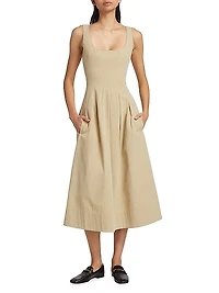 Allen Rumpled Cotton Midi-Dress