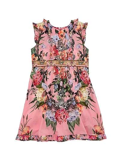 Little Girl's & Girl's Ruffled Floral Sleeveless Dress